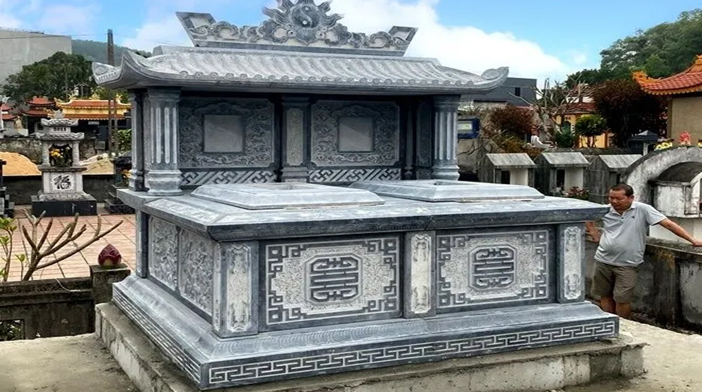 Mộ đá đôi MDD 01 chất liệu đá xanh đen Thanh Hóa